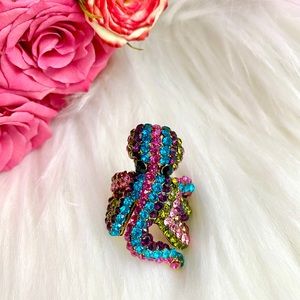 Rainbow octopus ring rhinestone stretch